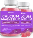 Sugar Free Calcium Gummies w/Vitamin D3 K2, Kalsium Magnesium Sinkki Gummies Bone, Lihas ja immuuni, Algae CA Magnesium 2:1 Ratio Kalsium Supplement naisten ja miesten - Vegan