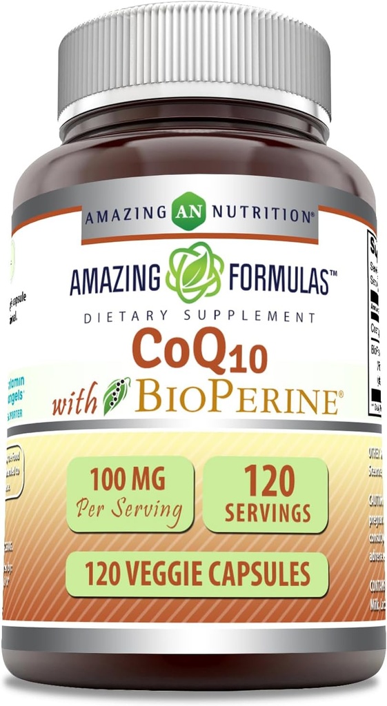 פורמולות מדהימות CoQ10 עם BioPerine 100 Mg | תוספי קפסולות צמחוניות | Non-GMO | Gluten-Free | Made in USA (1 Pack | 120 Count)