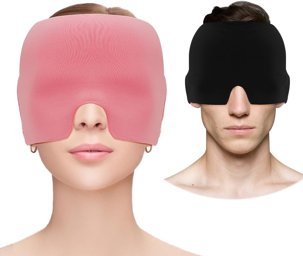 Migrene hodepine Relief Cap, Gel kjølende øyemaske, Migraine Relief Cap Hot & Cold terapi Hangover Hat Mask Odorless Migraine Hodepine Hat for Sinus, Puffy Eyes, Tension, Stress Relief - Pink