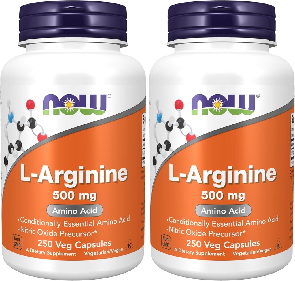 ACUM Suplimente, L-Arginină 500 mg, oxid de azot Precursor*, Amino Acid, 250 Veg Capsule (Pachet de 2)