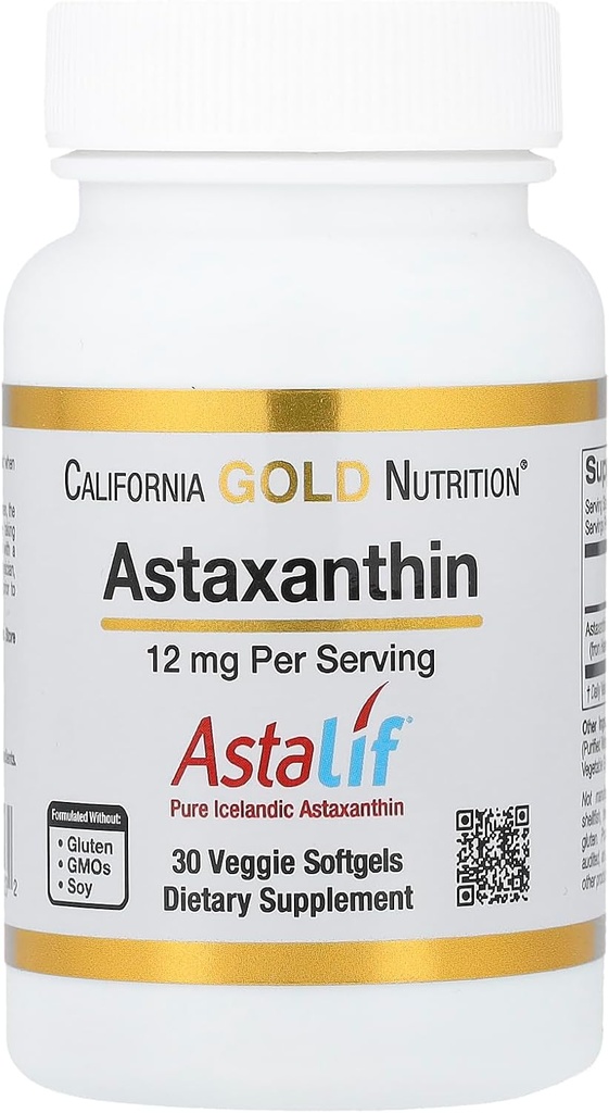 AstaLif® Pure Icelandic Astaxanthin - 글루텐 무료, 비 GMO - 12 mg - 30 Veggie Softgels