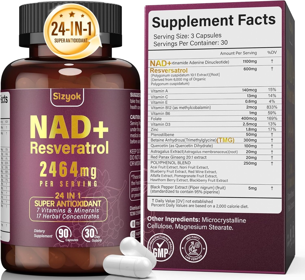 NAD Addition 1100mg Pure Organic, Liposomal NAD Resveratrol Addition for Women & men, Boost NAD + for Aging Defence, Cellular Energy, Focus - Ultra Antioksidantas, 90 kapsulių
