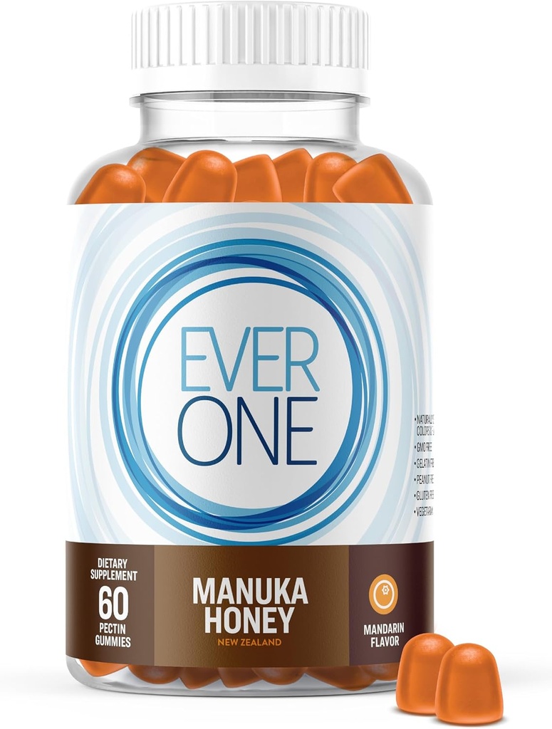 Ever One Manuka Honey New Zealand Gummies - Natural Immune Support Supplement - Vegetarian, Gelatin Free - Delicious Mandarin Flavored Immunity Gummy Vitaminas