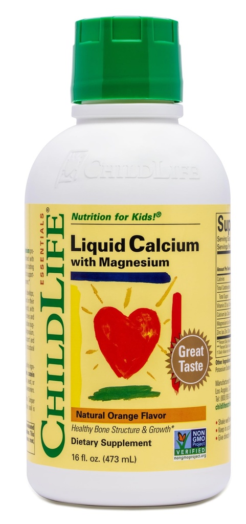 ChildLife Essentials Liquid Calcium Supplement for Kids - Baby & Toddler Calcium with Magnesium, Zinc, and Vitamin D 3 - Orange Flavor, 16 fl oz (1 Pack)