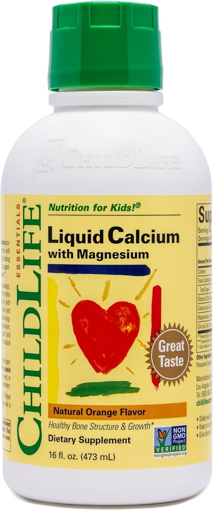 ChildLife Essentials Liquid Calcium Supplement for Kids - Baby Calcium with Magnesium, Zinc, and Vitamin D3 - Orange Flavor, 16 fl oz (1 Pack)