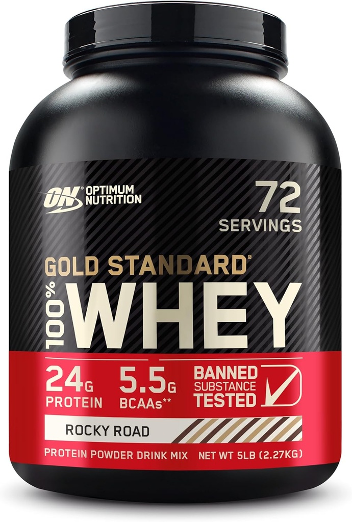 Optim Nutrition Gold tiêu chuẩn 100% Whey Powder, Rocky Road, 5 đô-la (Packing May Vary)