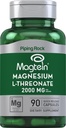Piping Rock Magnesium L-Threonate Capsules Ø 2000mg TENIDO 90 Píldoras Silencio con Magtein Silencioso Suplemento para Hombres y Mujeres ANTE NO GMO, Gluten Free