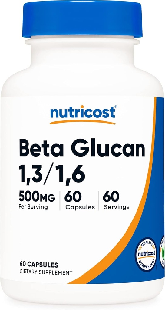 Nutricost Beta Glucan 500mg 1,3/1,6 D-Glucan, 60 채식 캡슐 - 글루텐 무료, 비 GMO