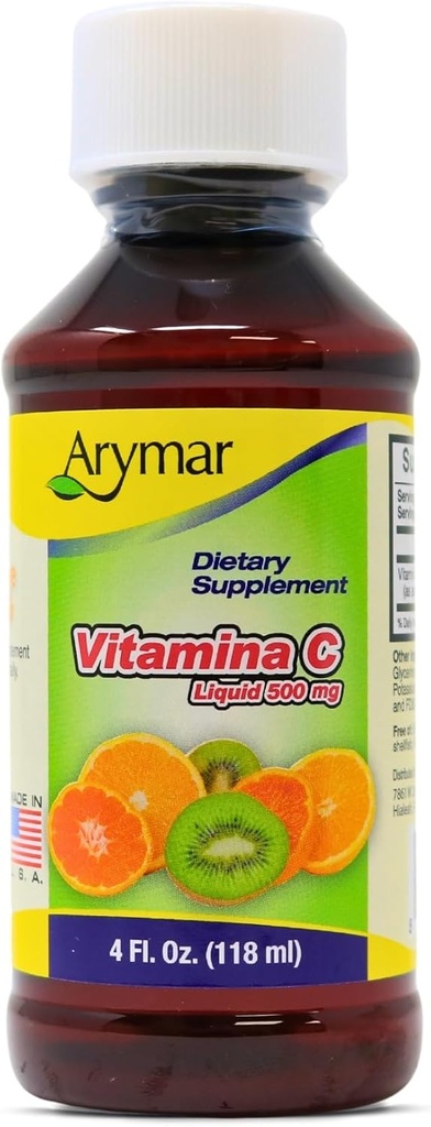 ARYMAR Witamina C dla dorosłych, Wsparcie immunologiczne, Przeciwutleniacz, Flavor pomarańczowy (4 Fl Oz / opakowanie po 1)