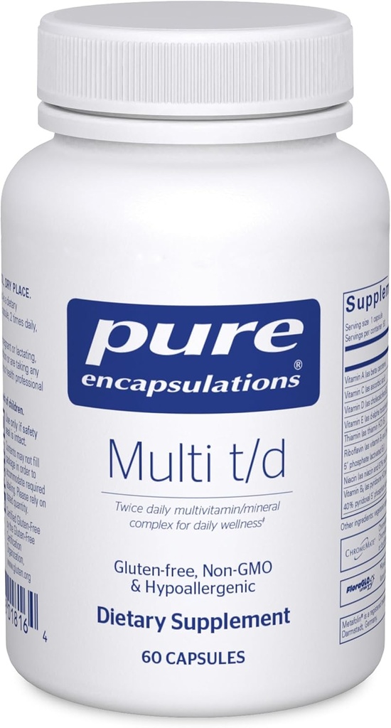 Pure Encapsulations Multi T/D - Multivitamine & Minerale Supplement - for Daily Wellness, Cardiovascal & Immune Health* - Rich in Vitamins & Minerals - Gluten Free & Vegetarian - 60 Capsule