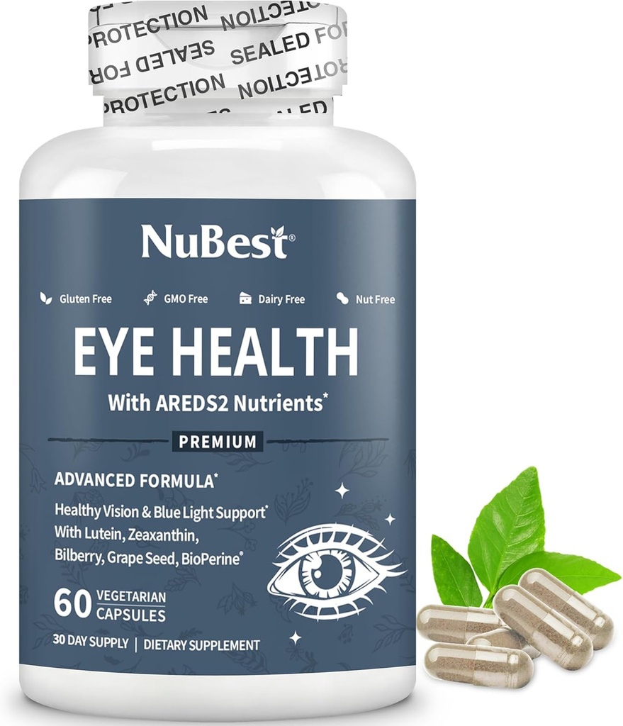 NuBest AREDS 2 Očné vitamíny s Beta karoténom Mrkvový prášok, 20 mg luteínu, 4mg Zeaxantínu, čučoriedky, hroznového semena, BioPerine, B- Complex, Multivitamín pre zdravie očí 1 mesiac Dodávka