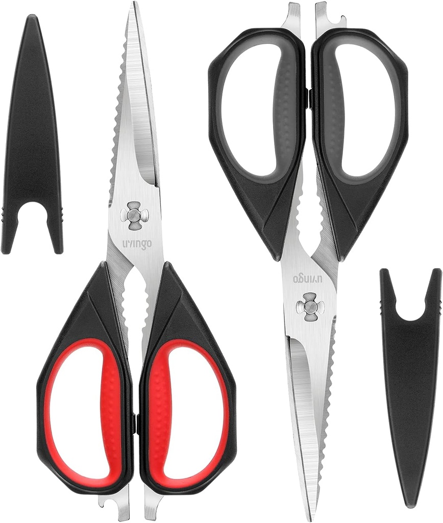 LIVINGO Kitchen Scissors, 2 Pack 9,25" Utilitate guztia oilasko-saltzaile ugariak, janari-saltzaileak, oilaskoa, begetala, arraina mozteko