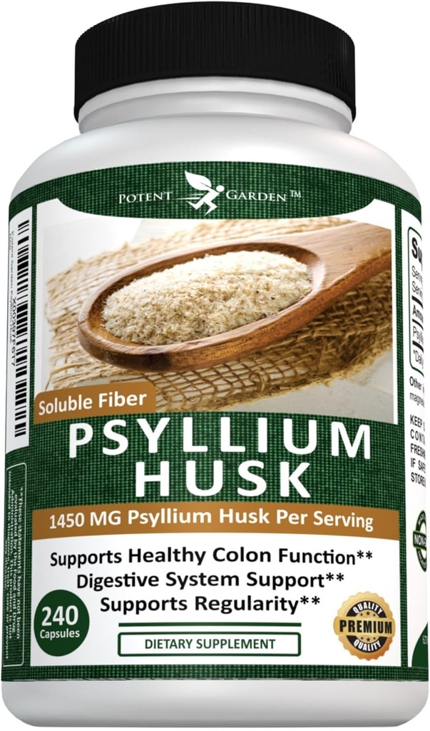 Potent Garden Psylium Husk Capsules All Natural & Powerlble Soletary Fiber suplementari ajuda per a la regularitat i la Resum, 240 Caps