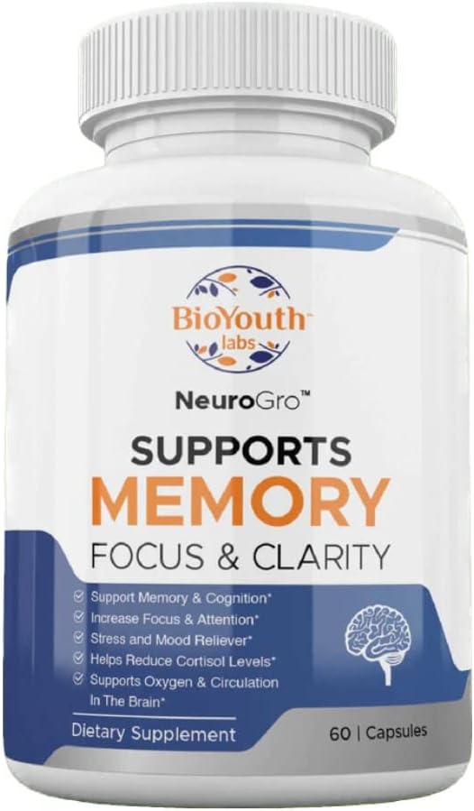 Labs NeuroGro Natural Brain добавки для дорослих, 60 капсули - поживна суміш Bacopa Monnieri, Ginkgo biloba, Melissa Officinalis & Citicoline для Brain Focus & Пам'яті