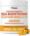 Powder Ekstrak Laut Organik Buckthorn dengan Omega 7 & Omega 3 6-9 untuk Kesehatan Jantung, Kulit, Dukungan Imune - Tambahan Akar 100g & 33 Hari Suppply - Non-GMO, Gluten- Free, Vegan - Friendly