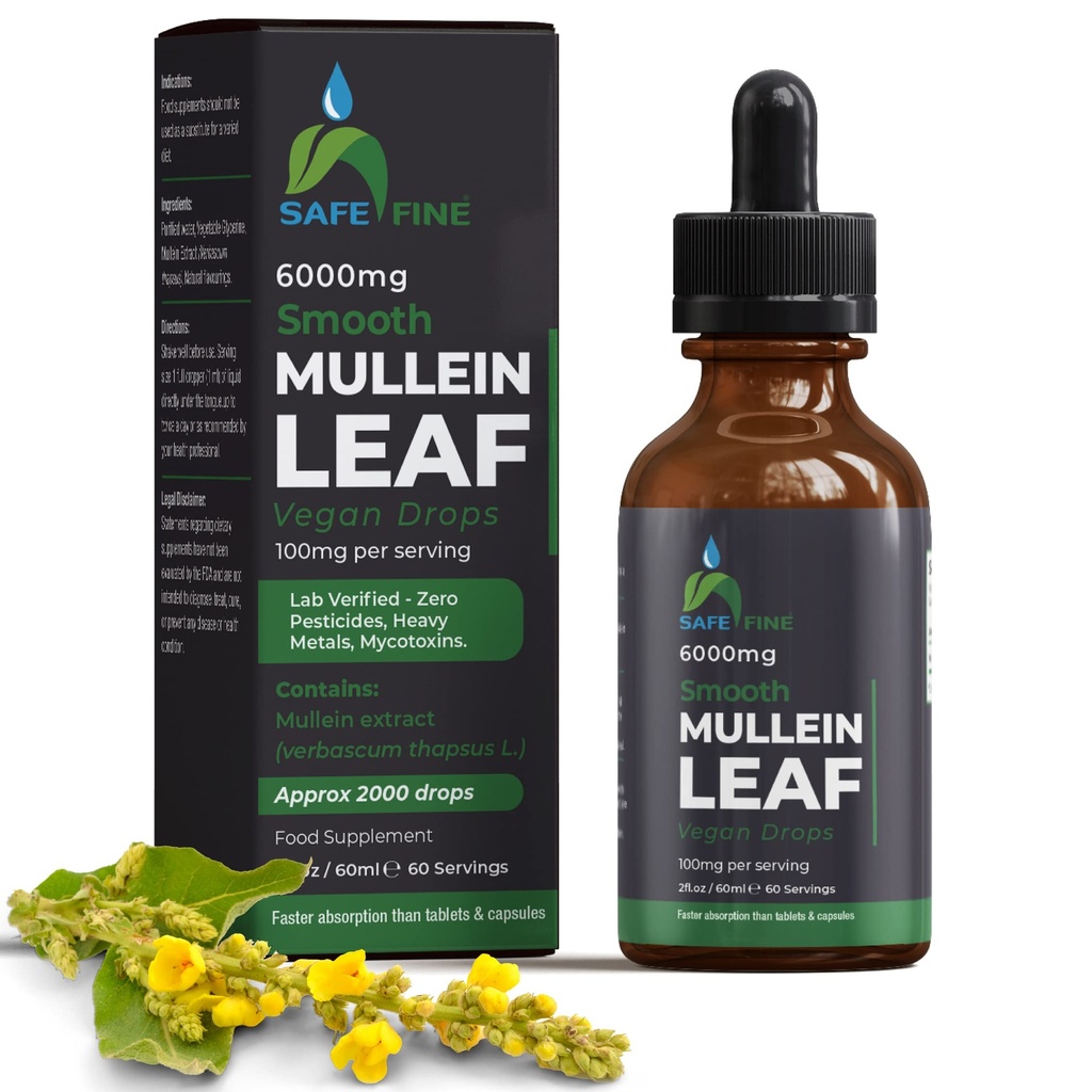 Mullein Leaf Extract Drops 2 fl oz (60ml) – Alcohol Free Liquid Herbal Supplement for Lung Support – Vegan, Non-GMO – Dropper Included