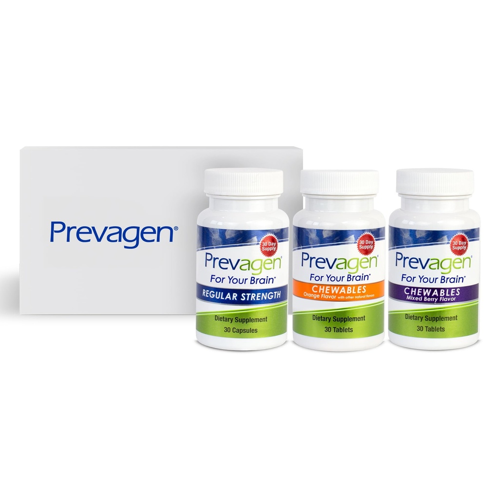 Prevagen Variety Pack - 90 Count (3 Month Supply) | Regular Strength Capsules, Mixed Berry Chewables, and Orange Chewables | 10mg of Apoaequorin Plus Vitamin D3