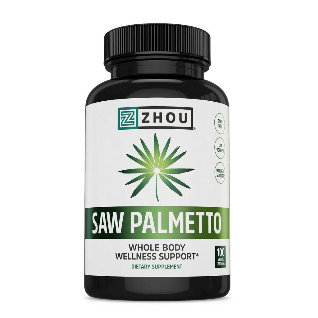 Zhou Saw Palmetto Supplement for Men - Premium Complex, Advanced Formula, Extra Strength 450mg Saw Palmetto Berry Per Capsule, 45% Standardized Extract - 100 Vegetarian Capsules