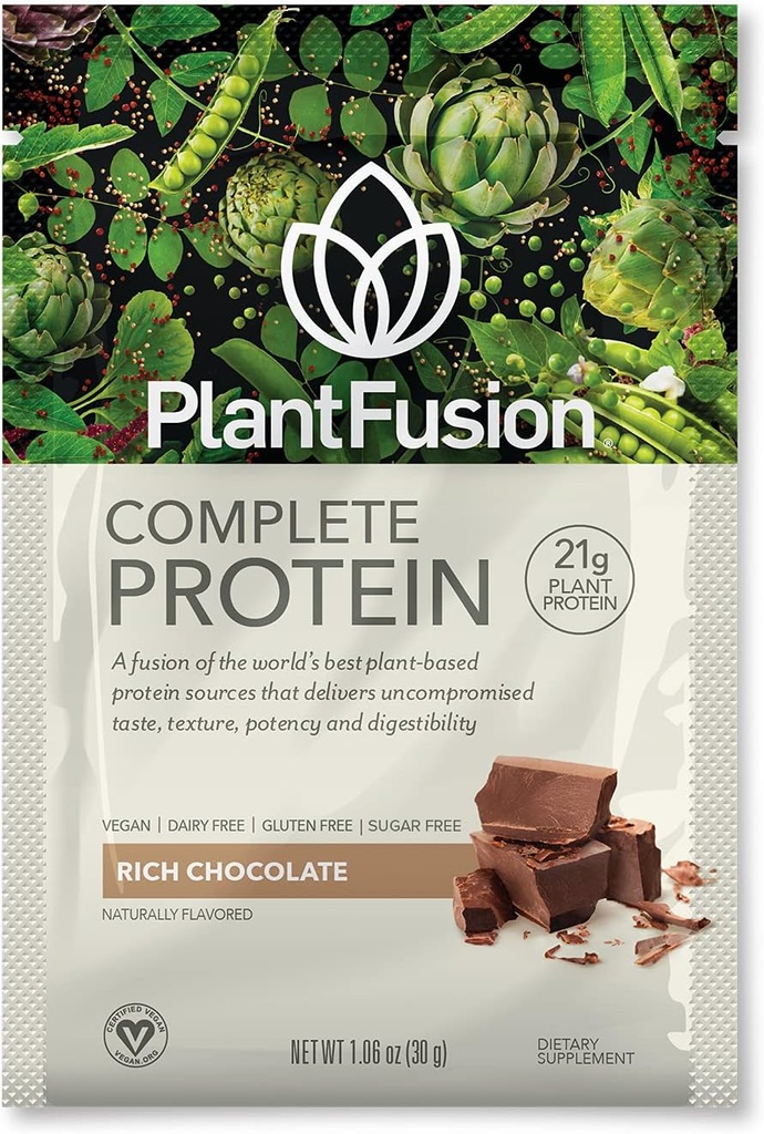 PlantFusion Complete Vegan Protein Powder - Plant Based Protein Powder with BCAAs, Digestive Enzymes and Pea Protein - Keto, Gluten Free, Soy Free, Non-Dairy, No Sugar, non-GMO - Čokoládové balenie 12