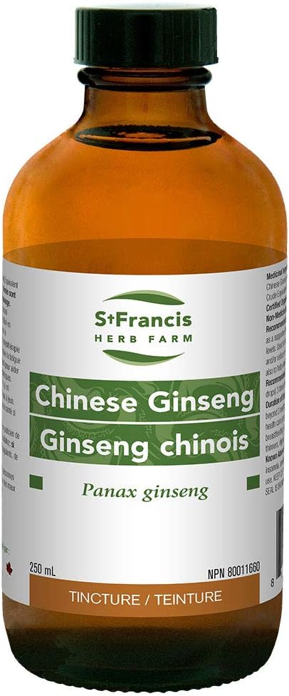 St Francis Herb Farm - kinesisk Ginseng (Panax ginseng, rod) Certificeret Organic Herbal Tincture Extract - traditionelt anvendes i urtemedicin som en støttende terapi for fremme af sund