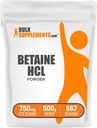 Bulk Supplements.com Betaine HCI Powder - Betaine Hydrochloride Phụ bổ trợ, Bulten Free, 750mg mỗi dịch vụ, 500g (1.1 lbs) (Pack of 1)