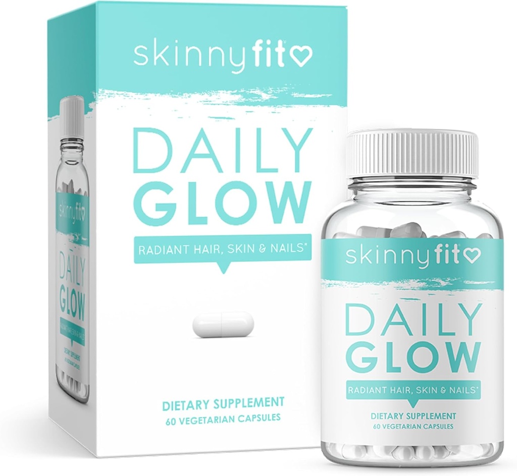 SkinnyFit Daily Glow: Hair, Skin and Nails Supplement for Youthful-Looking Skin, Brighter Complexion, (60 Capsules)