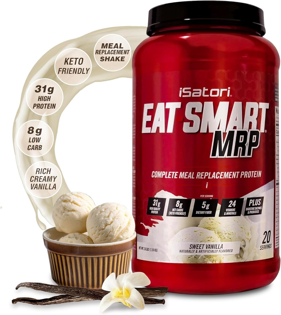iSatori Eten Smart MRP, High Protein Meal Replacement Shake met Wei Proteïne Poeder, Probiotica Poeder, Caseïne Proteïne, MCT Olie, Egg Albumen, Vitaminen & Minerals, Keto, Vanilla Flavor, 20 Servers