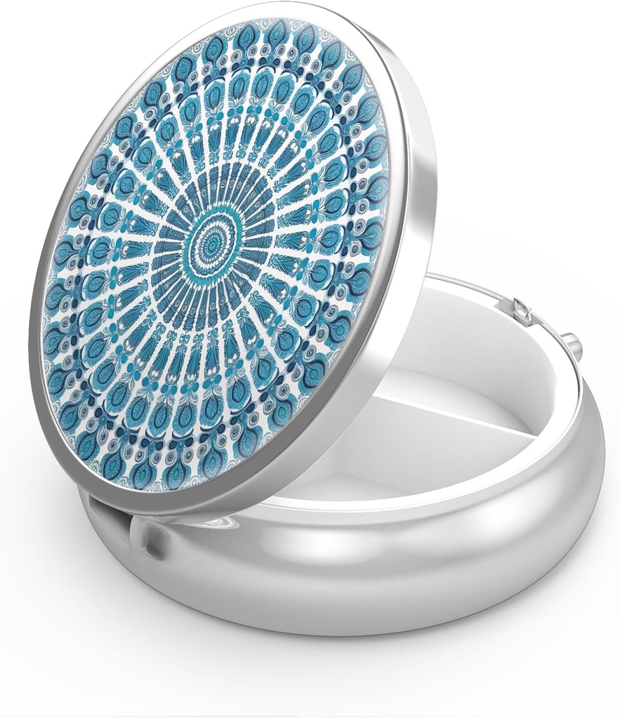 Pill Box 3 iecirknis mazpiltuve, Portable kabate vai Purse Pill organizētājs Pill konteineru turētājs turēt vitamīnus, zāles, zivju eļļu un piedevas (Peacock Sky Blue)