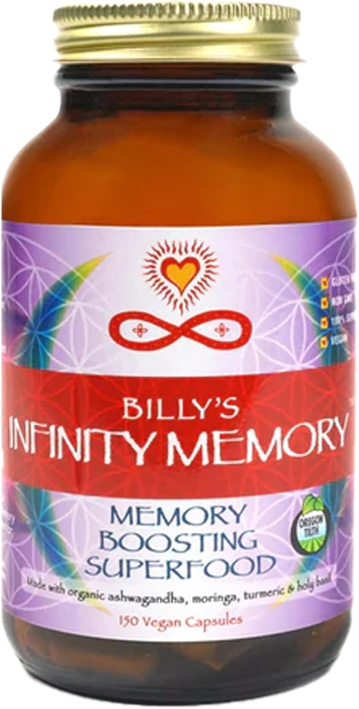 Infinity Memory and Focus Supplement, Superfood Brain Fuel with Organic Lions Mane Mushroom, Ashwagandha, Holy Basil, & Turmeric, Suplementos para mulleres e homes (150 cápsulas)