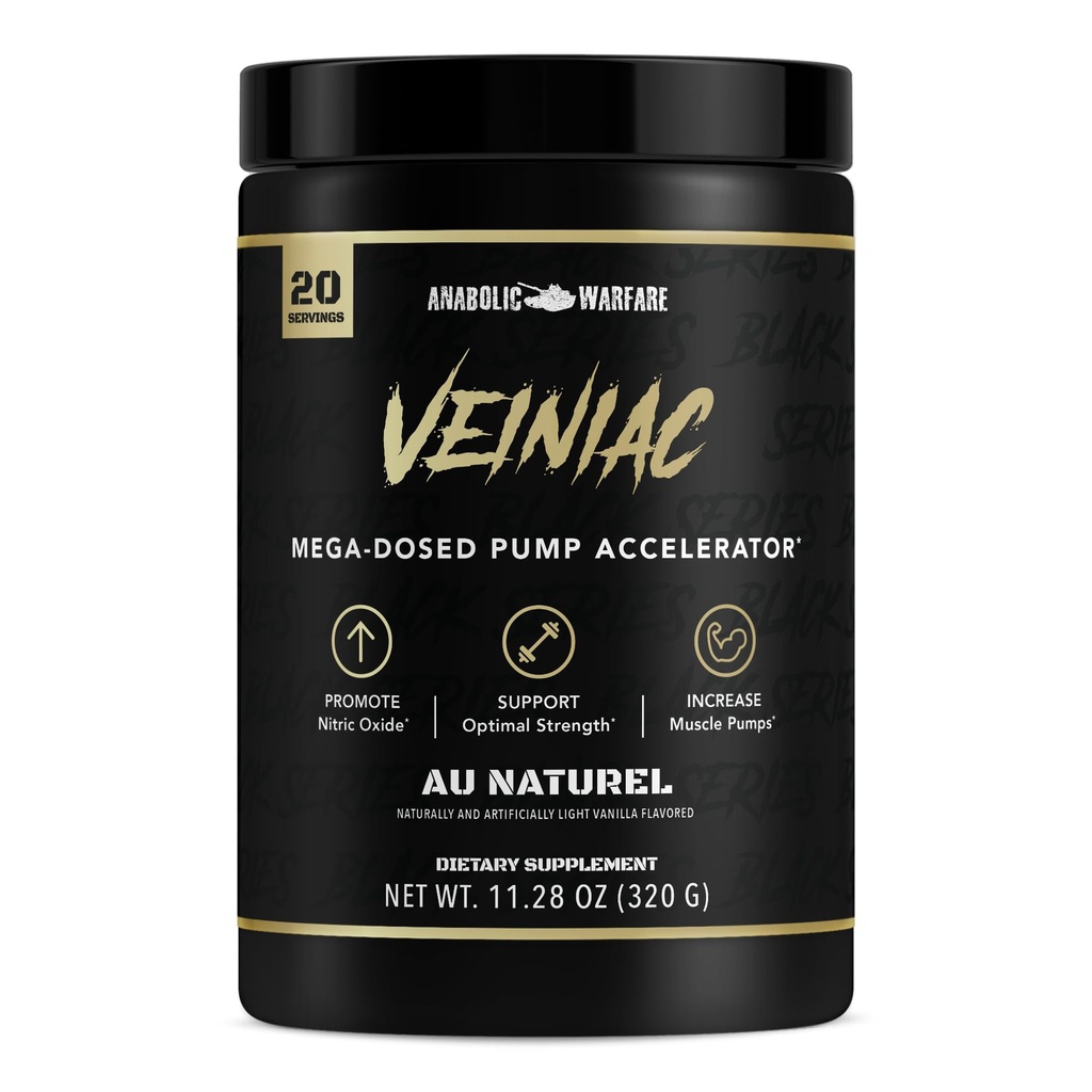Anabolic Warfare Veiniac Muscle Pump Activator Supplement Stimulant Free Pre-Workout with L-Citrulline, Betaine Anhydrous, & Added AGMass™, Increases Nitric Oxide*, Natural 20 Servings