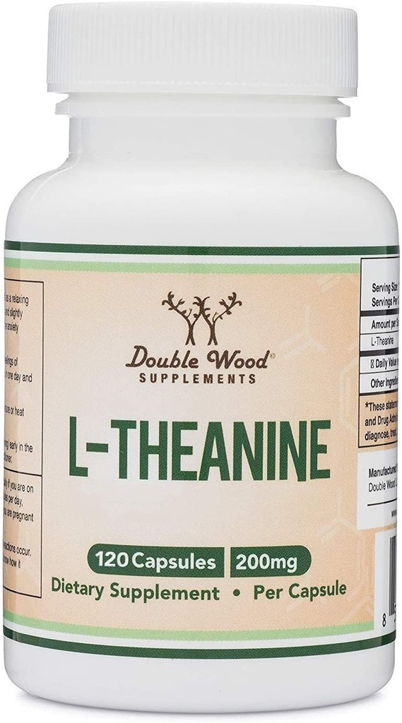 L-Theanine 200mg Dublu Putere - Sustine sanatate somn de răspuns şi relaxare - 120 capsule (a treia parte testat, gluten gratuit, Vegan) de lemn dublu