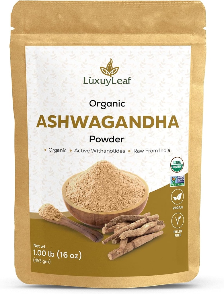 LuxuyLeafOrganic Ashwagandha Root Powder, Não-GMO & Vegan-Amigo (Ashwagandha Powder)