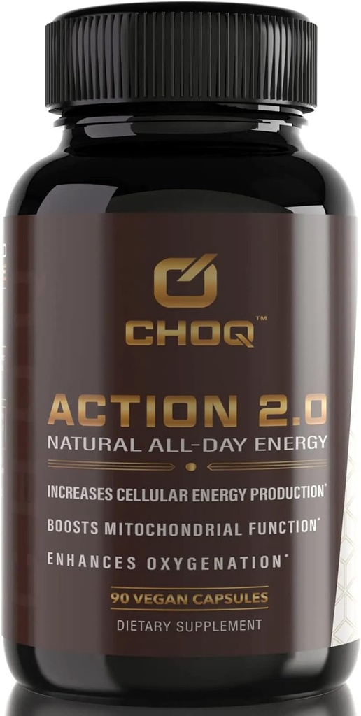 CHOQ Action 2.0 에너지 및 순환 지원 - Rhodiola Rosea, Beetroot & B12 보충 - 남성 및 여성을위한 니트로 산화물 부스터 - 초점 및 복구 - 90 캡슐