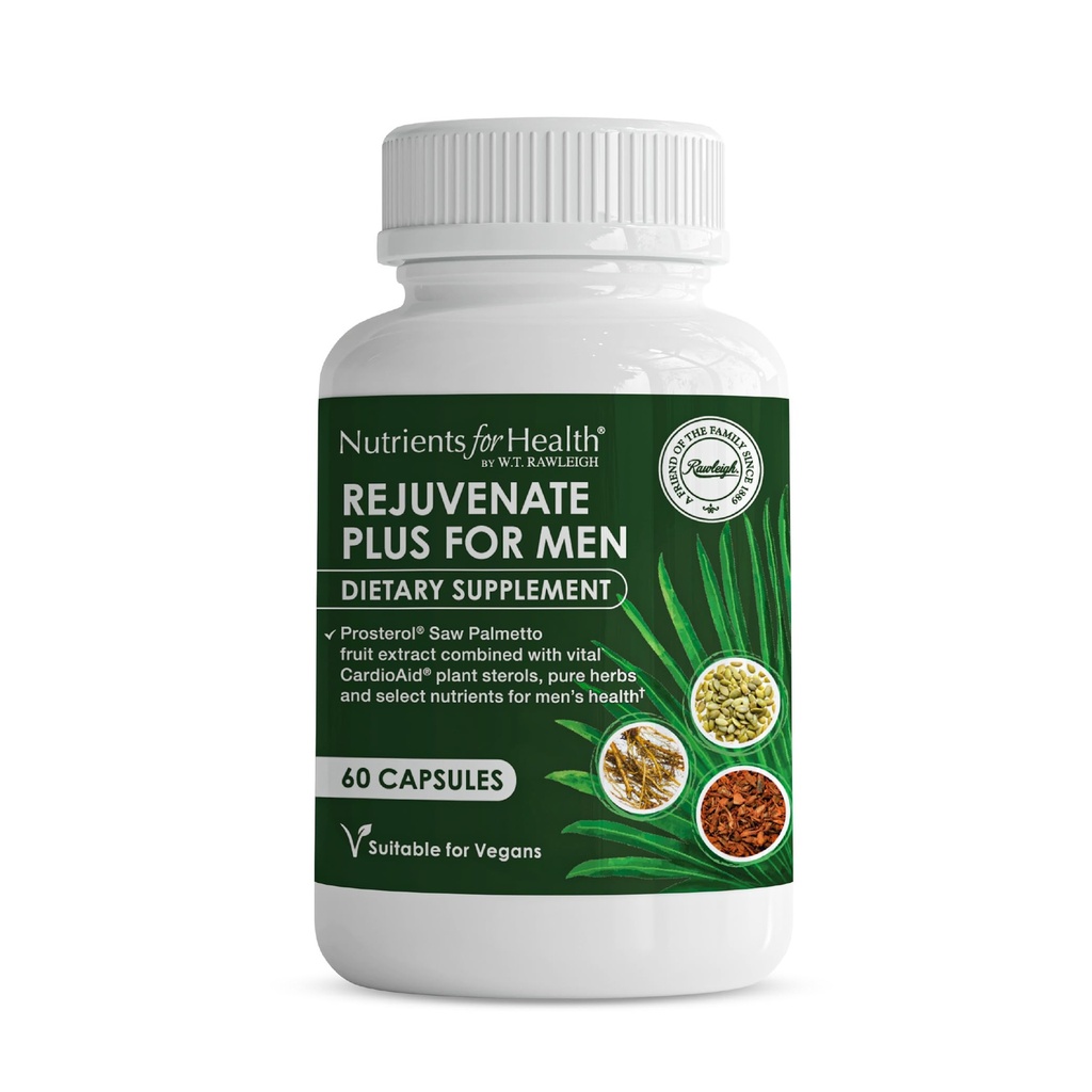Rejuvenate Plus for Men: 60 Capsules - Regulates Night-time Urination | Supports Healthy Urinary Flow - Clinically Dosed Beta-Sitosterol, Pygeum, Pumpkin Seed, Zinc. 60 Capsules, 1 Months’ Supply