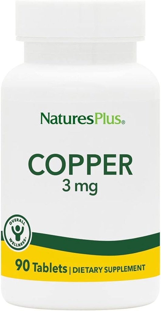 NaturesPlus Copper 3 mg - 90 comprimidos - Suporta Bem-Estar Geral - Gluten Free - 90 Servings