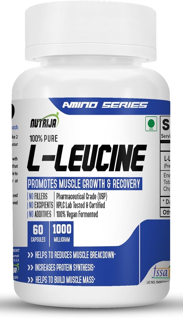 L- Leucine 1000mg Kapsułki 124; Promotes Lean Muscle Mass, Muscle Building & Silver (120 Kapsułek)