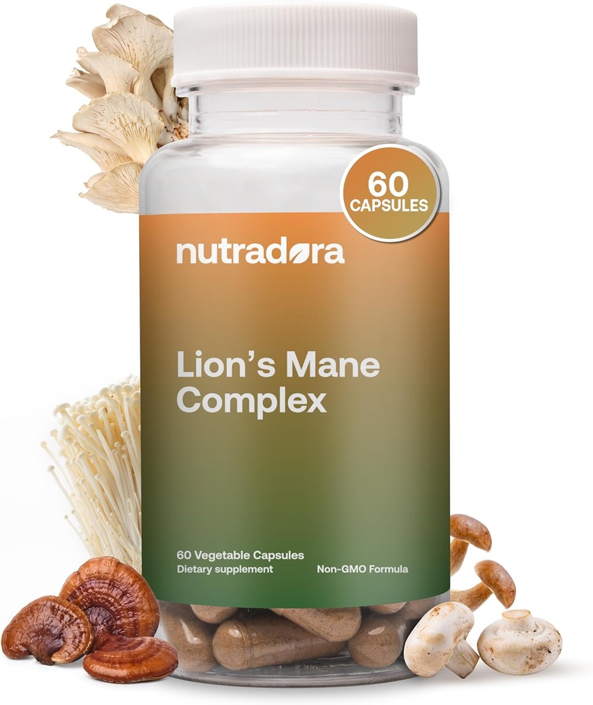 Lions Mane Supplement Capsules with Reishi Extract - 2000mg Lions Mane Mushroom Kekuatan dengan Chaga, Shiitake, & Maitake for Mental Clarity, Memory, & Imune Support, Grown in USA