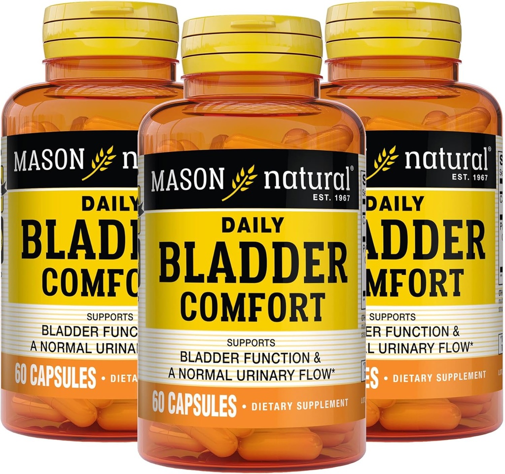 Mason Natural Daily Bladder Comfort, 30, Дневни доставки, с калций, тиквено семе, и Soy Germ в подкрепа на нормалната функция на мехура, 60 капсули (пакет от 3)