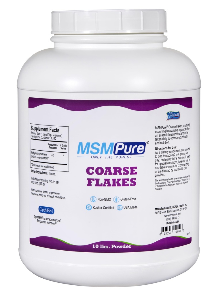 KALA HEALTH MSMPure Coarse MSM Powder Flakes – US-Made MSM for Joint Health, Skin Appearance, and Hair & Nail Support – 10 lb, Organic Sulfur