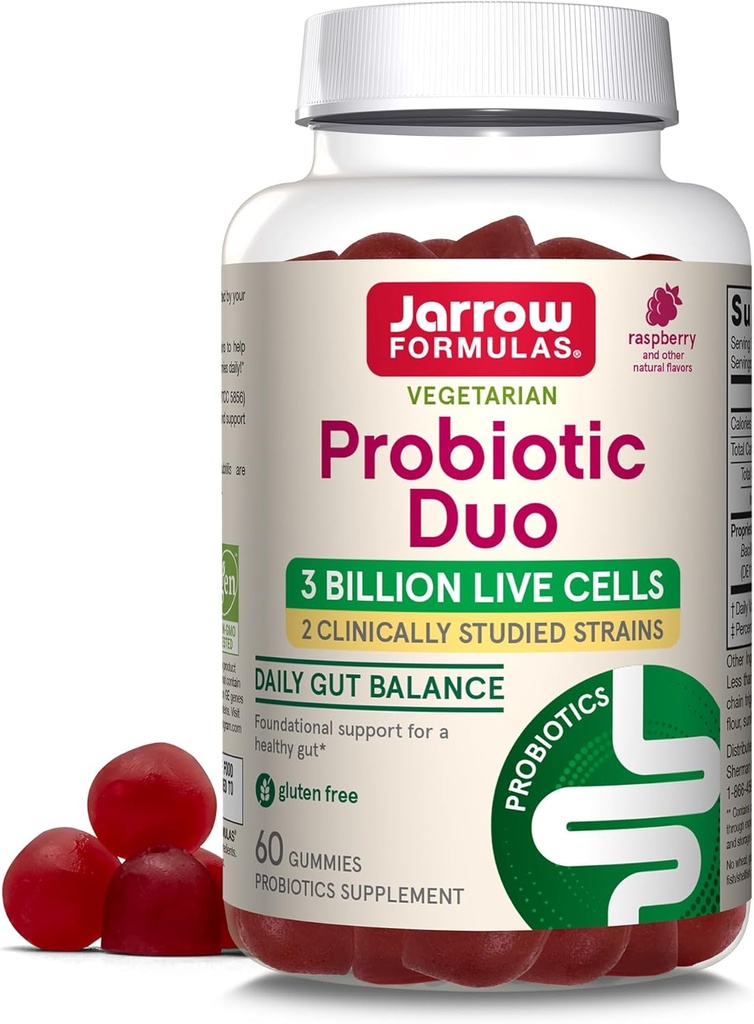 Jarrow Formulas ® Probiotic Duo, 3 Billion живі клітини добавки для здоров'я і травне забезпечення, 60 Малина Flavor Probiotic Gummies, 30 день постачання