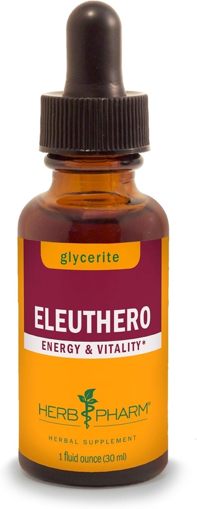Herb Pharm Eleuthero Root Liquid Glycerit pre energiu a vytrvalosť, glycerit bez alkoholu, 1 Fl Oz