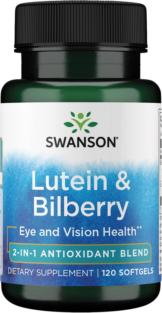 Swanson Standardized Lutein & Bilberry - Supliment natural de promovare ochi Vedere și sănătatea ochilor - Formula pentru a ajuta la reducerea oboseală ochi și tulpina - (120 Softgels)