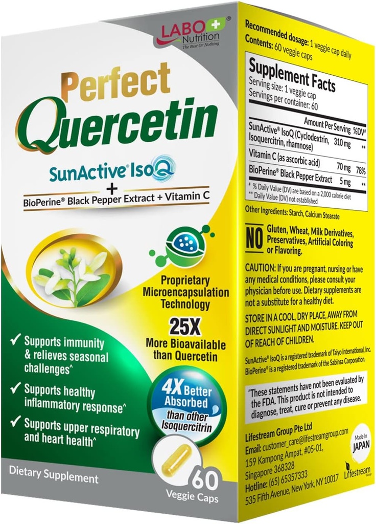 LABO Economy เหมาะเจาะ  Quercetin Sun Exculive IsoQ Bioflavonoids, วิตามินซี, 25x More Biovavolution, For Immun, Allery, Sinus September, and Cario Proomic Protos - Reself Inflamammation - 60s