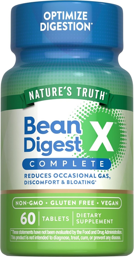 Nature's Truth Digestive Enzymes | 60 pílulas | Bean Digest | Vegan, Non-GMO e suplementos gratuítos de glute
