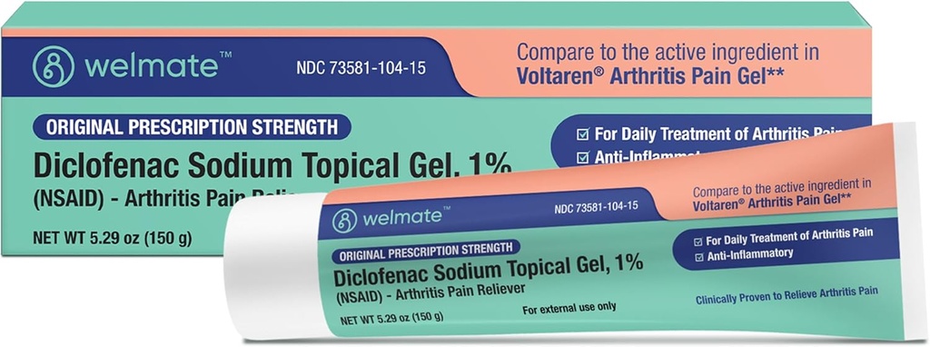 WELMATE - Diclofenac Natriumtopisk gel 1% (5.29 oz) - Gigt Smerte Reliever & Mobility Aid - Smerte Relief Cream / Gel