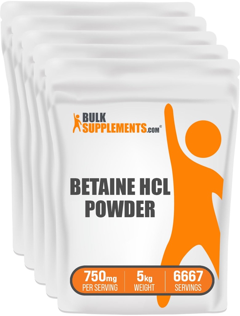BulkSupplements.com Betaine HCl Powder - Betaine Hydrochloride Supplement, Betaine Powder - Betaine 750mg, Digestive Health Support - Gluten Free, 750mg per Serving, 5kg (11 lbs)