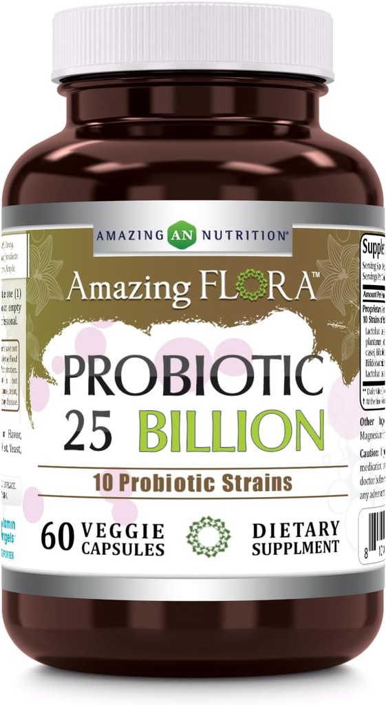 Amazing Flora Probiotic Supplemento | 25 miliardi-10 Strains | 60 capsule vegetali | Non OGM | Gluten-Free | Made in USA