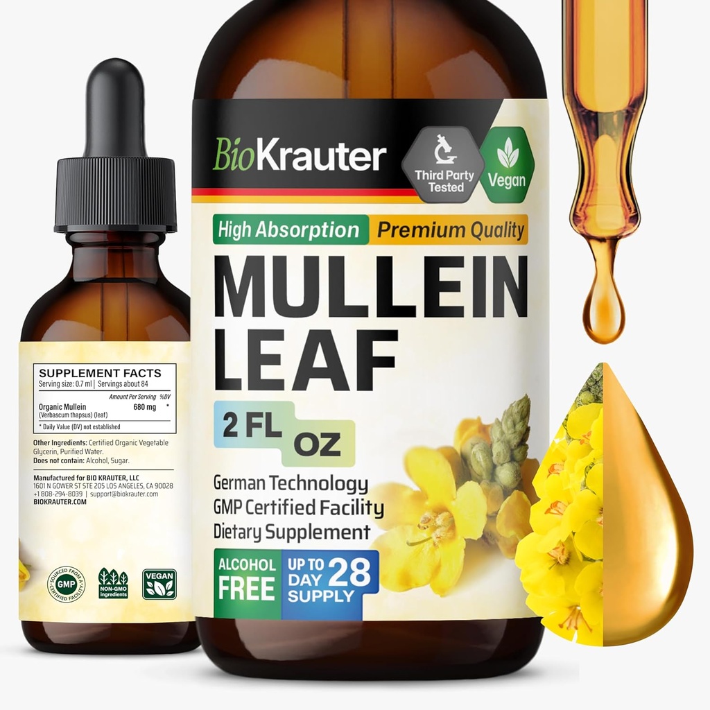 Lungs 2 Fl. Oz - 28 Days of Supply - Lung Cleanse & Detox üçün Pure Mullein Drops - Vegan Respiratory Supplements - Qeyri-GMO, No Sugar & Alkol