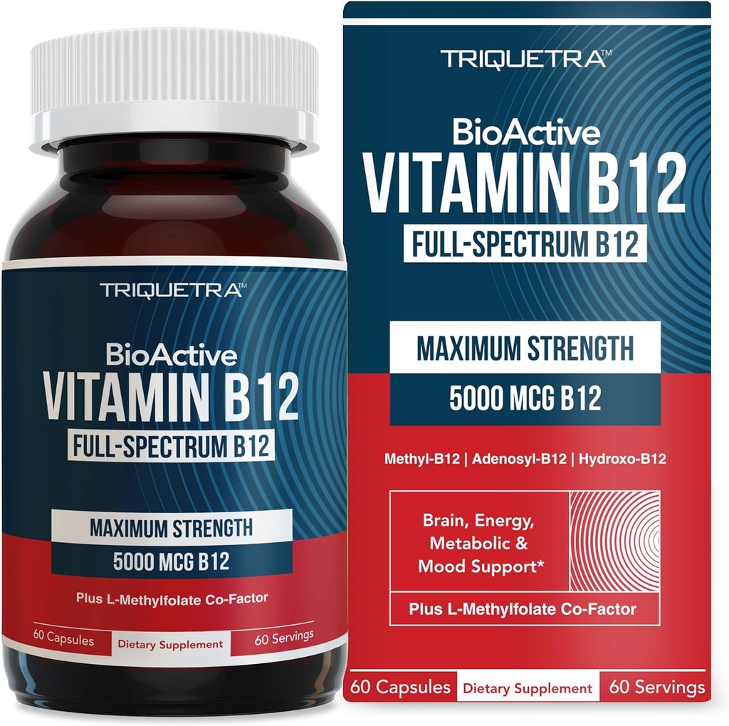 BioActive Vitamin B12 - 5000 mcg, Съдържа 3 BioActive Forms B12 Plus Methylfolate Cofactor - Methyl B12, Adenosyl B12 & Hydroxy B12         . Поддръжка Енергия, Метаболизъм & Mood .