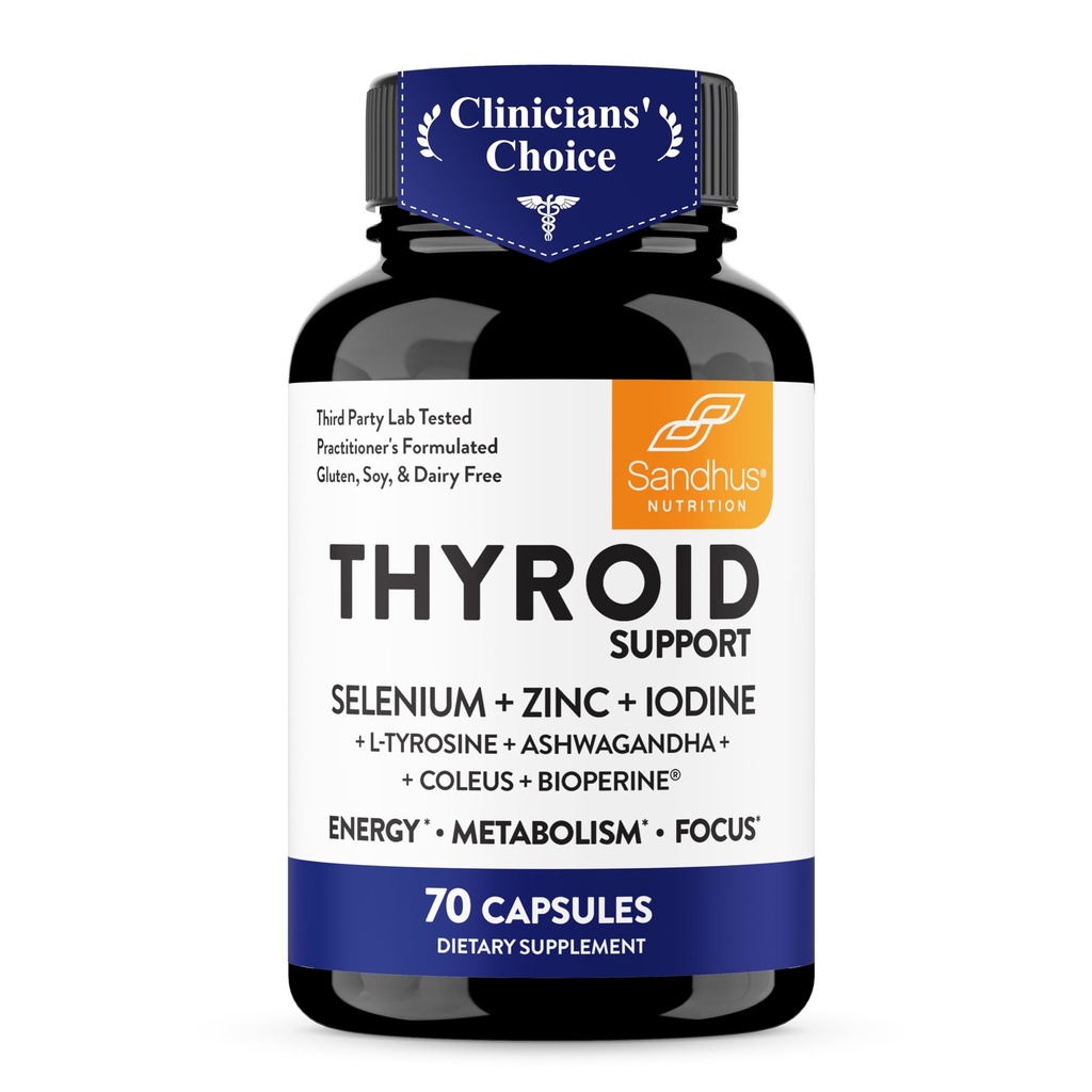 Sandhu's Thyroid Support Complex with Selenium, Zinc, Iodine, L Tyrosine, Ashwagandha | Pure Health Supplement for Women & Men |70 Count, 35 Days Supply